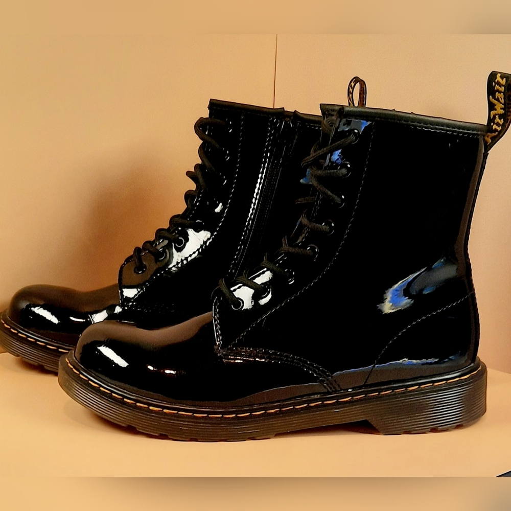 Dr. Martens Black Patent Lace Up Boots with Air-Cushioned Sole